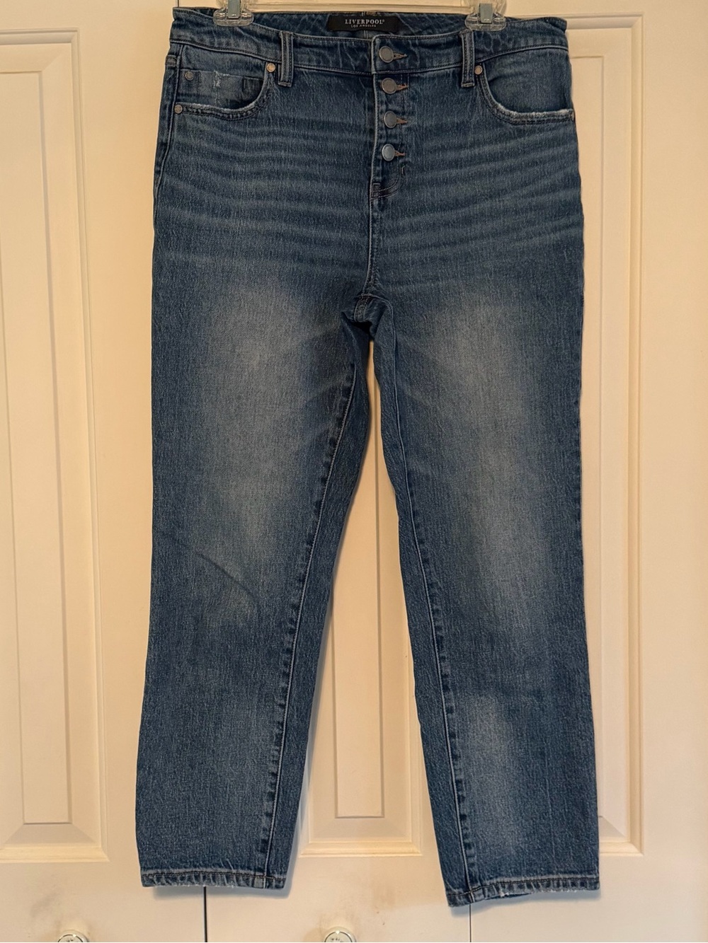 Liverpool High Rise Button Fly Women's Jeans in Dark Blue Wash Size 6
